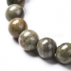 Натуральный серебряный лист яшмы круглые бусины стрейч браслет для мужчин женщин&nbsp;BJEW-JB06824-02