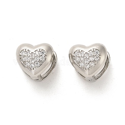 Серьги-кольца из латуни с микропаве и прозрачным фианитом в форме сердца EJEW-M240-01P