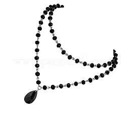 Готический стиль сплав и акрил цепочка звеньев ручной работы черный кулон слеза двухслойные ожерелья для женщин FS-WG22283-01