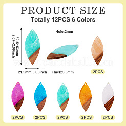 12шт 6 цвета прозрачной смолы и орехового дерева большие подвески&nbsp;RESI-TA0003-42