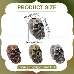 3 шт. 3-х цветные латунные бусины в виде черепа KK-FG0001-22