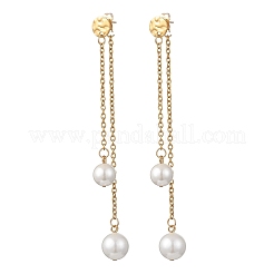 Серьги-гвоздики с круглыми кисточками из ракушечного жемчуга&nbsp;EJEW-JE06850