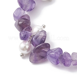 Браслеты из круглых бусин с натуральным аметистом и стеклянными ракушками BJEW-JB12303-02