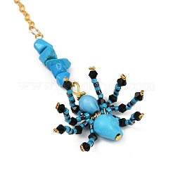 Подвеска в виде паука и черепа на тему Хэллоуина из окрашенной синтетической бирюзы и стеклянных бусин&nbsp;HJEW-MZ00282-05