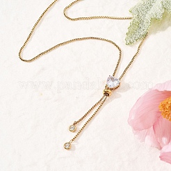 304 нержавеющая сталь кристалл горный хрусталь сердце коробка цепь лариат ожерелья для женщин NJEW-B131-03G