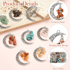 20 шт. 10-цветный полумесяц в тибетском стиле из сплава с подвесками из драгоценных камней&nbsp;PALLOY-CJ00174