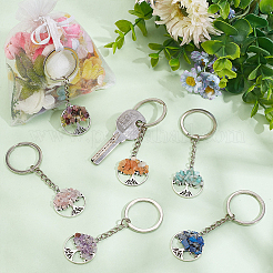 Брелки с плоским круглым тисненым сплавом и драгоценными камнями в тибетском стиле с изображением дерева жизни KEYC-AR00001