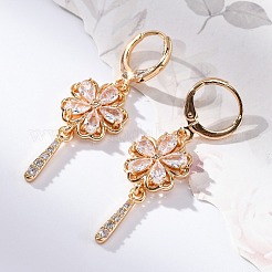 Серьги с застежкой-защелкой из латуни с прозрачным фианитом и прозрачным фианитом EJEW-K300-24G