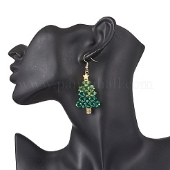 Новогодняя елка ручной работы стеклянные бусины серьги-подвески EJEW-MZ00489