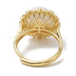 Регулируемые кольца с цветком и натуральным жемчугом RJEW-P113-03G