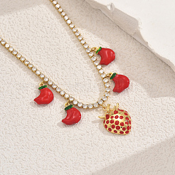 Дизайн в форме сердца латунный прозрачный кубический цирконий теннисная цепочка клубника банан кулон нагрудник ожерелья для женщин GI1549