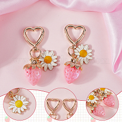 2 шт. подвеска из сплава с эмалью и акрилом в виде клубники и цветов&nbsp;HJEW-SP0001-12A