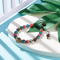 Круглый браслет из бусин из натурального апатита и имперской яшмы BJEW-JB07125