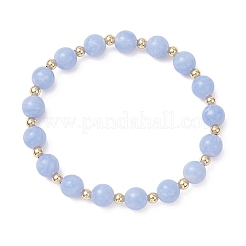 Браслеты из натуральных окрашенных синих кружевных бусин агата и латунных круглых бусин для женщин BJEW-JB12705