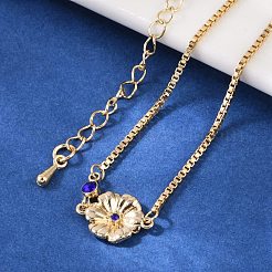 Браслеты-цветы с микропаве из кубического циркония из латуни на день рождения&nbsp;BJEW-U031-01G-09