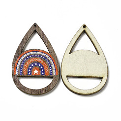 Односторонние подвески из осины с принтом на тему американского флага&nbsp;WOOD-G014-01B