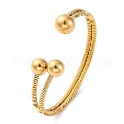 Женские браслеты-манжеты с круглыми шариками из нержавеющей стали 304 BJEW-P310-05G