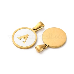 Плоская круглая подвеска из натуральной ракушки с заглавными буквами STAS-I353-01G