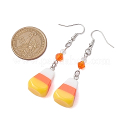 Серьги с подвесками из смолы и стекла Candy Corn EJEW-JE05862