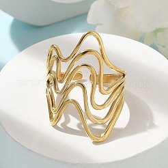 Ионное покрытие (ip) 304 нержавеющая сталь волнообразное открытое кольцо-манжета для женщин RJEW-M025-01G