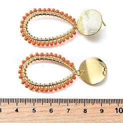 Серьги-гвоздики из латуни в виде каплевидной формы с подвесками EJEW-S261-04G