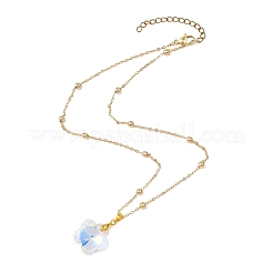 Ожерелья-цепочки с круглыми шариками из прозрачного стекла AB с гранеными подвесками из латуни для женщин NJEW-JN05640-01