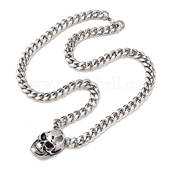 Ожерелья с кубинской цепочкой из нержавеющей стали 304 с подвеской в виде черепа&nbsp;NJEW-C099-06AS