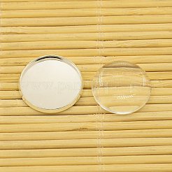 Латунные кабошоны сеттинги и плоские круглые прозрачные ясно стекло кабошоны KK-X0009-S-RS