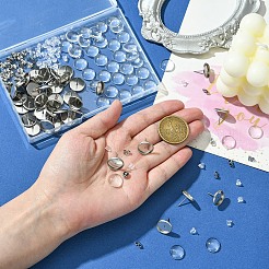 160 шт. 4 стиля плоских круглых сережек-гвоздиков из нержавеющей стали 304 с прозрачными стеклянными кабошонами с гайками из нержавеющей стали 304 с пластиковыми гайками FIND-YW0005-37