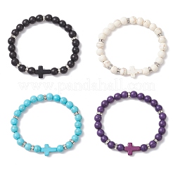 4 шт. двухцветные эластичные браслеты из синтетических бирюзовых бусин для женщин&nbsp;BJEW-JB12288