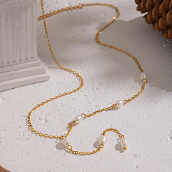 Элегантные ожерелья из нержавеющей стали 304 с натуральным пресноводным жемчугом в виде рисовых звеньев для женщин&nbsp;EH4993