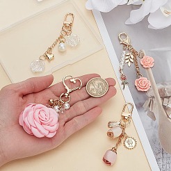 4 шт. 4 стиля подвесных украшений в виде розы из атласа и смолы&nbsp;KEYC-AR0001-33