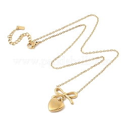 Ионное покрытие (ip) 304 нержавеющая сталь бант и кулон в форме сердца ожерелья с цепочкой для женщин NJEW-F328-10G