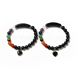 Браслет из бисера из натуральных смешанных драгоценных камней с подвеской в виде сердца для женщин&nbsp;BJEW-K164-B-A