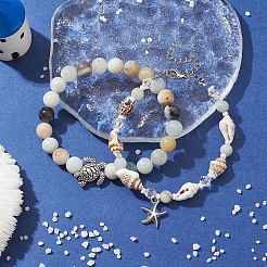 2 шт. 2 стильных эластичных браслета из натурального амазонита&nbsp;BJEW-JB10091-01