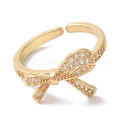 Открытые манжеты из латуни с бантом и микро-паве с прозрачным цирконием для женщин&nbsp;LS-RJEW-C098-25G