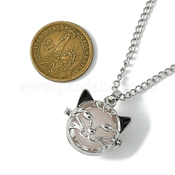 Натуральный розовый кварц с латунной подвеской в виде головы кошки&nbsp;NJEW-JN04995