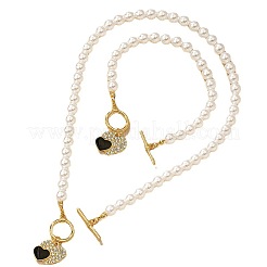 Комплекты браслетов и ожерелий из сплава сердечек со стразами и эмалью FS-WGE9C39-01