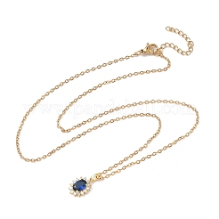 Овальный кулон из латуни с прозрачными и синими кубическими цирконами&nbsp;NJEW-D341-09G