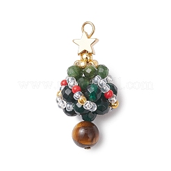 Подвески в виде елки из натурального оникса круглой формы (окрашенного и нагретого) и фуксита и стеклянных бусин PALLOY-MZ00806