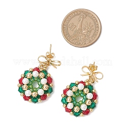 Рождественский венок стеклянные серьги-гвоздики EJEW-MZ00509