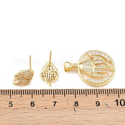 Комплект из латунного кулона и серег-гвоздиков с микропаве из кубических цирконий для женщин SJEW-F227-01L-G