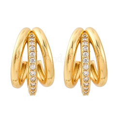 Серьги-гвоздики из латуни с тройной буквой С и микропаве из прозрачных кубических цирконий EJEW-R025-11G