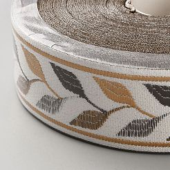 Полиэфирные ленты с узором из листьев&nbsp;OCOR-WH0112-004