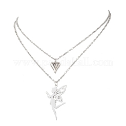 Кулон из нержавеющей стали с феей и сердцем&nbsp;NJEW-JN05810-02