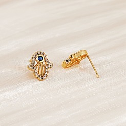 Серьги-гвоздики с кубическим цирконием и хамсой&nbsp;EJEW-SZ0001-77