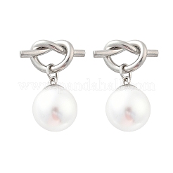 Круглые серьги-гвоздики из пластика с имитацией жемчуга из нержавеющей стали 304 EJEW-V008-02P