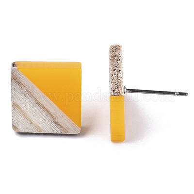 Серьги-гвоздики из непрозрачной смолы и дерева EJEW-N017-005A-B05-1