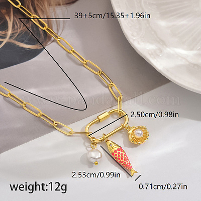 Женские ожерелья с подвеской в виде рыбки из латуни и натурального жемчуга для праздника GH9024-2-1