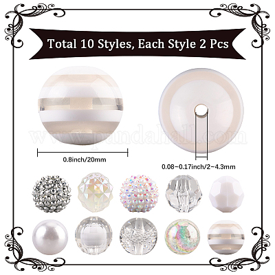 20шт. набор из 10-х видов акриловых и смоляных бусин DIY-PA0001-02B-1